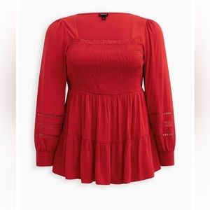 Babydoll Rayon Slub With Lace Inset Smocked Tiered Top